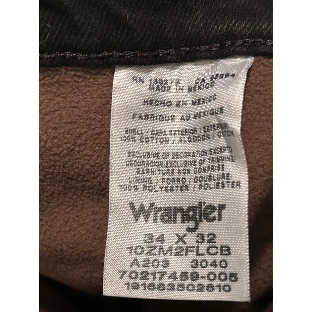Wrangler‎ Authentics Mens Fleece Lined Jeans Black Straight Leg 34x32 10ZM2FLCB